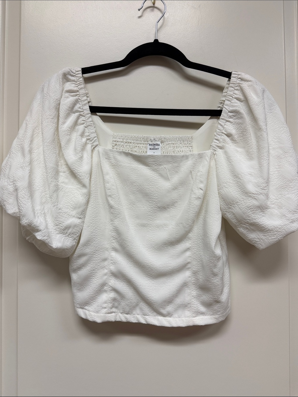 Melrose & Market White Puff-Sleeve Square Neck Top